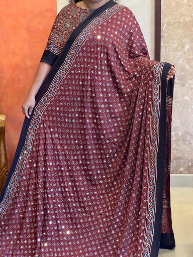 [SAMLK8650] Ajrakh Silk Mirror Sarees 5036