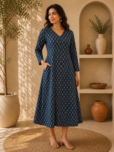 [KUEZ2150] Ajrakh Aline Cotton Kurti 5028