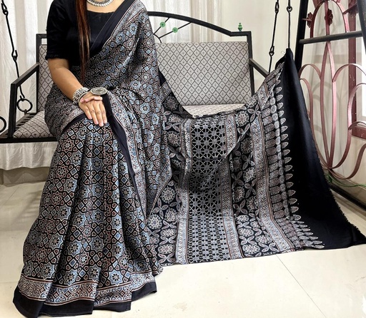 [SAKD5950] Ajrakh Modal Silk Sarees 4243