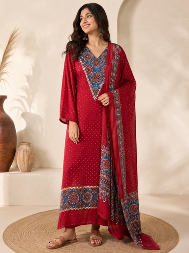 [KUKD22500] Designer Ajrakh Modal Kurti Sets 5012