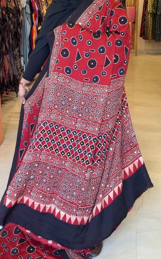 [SAKH7750] Ajrakh Silk Mirror Sarees 5036