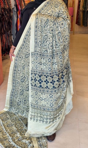 [SAKH7750] Ajrakh Silk Mirror Sarees 5036