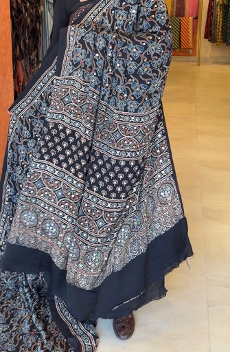 [SAKH7750] Ajrakh Silk Mirror Sarees 5036