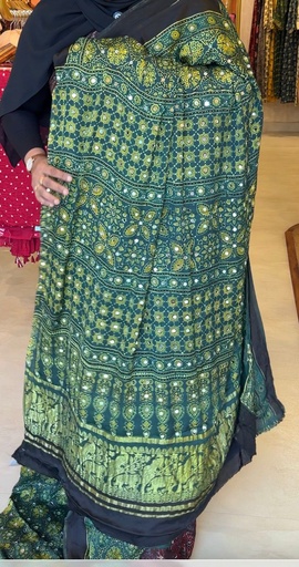 [SAKH8350] Ajrakh Silk Mirror Sarees 5036