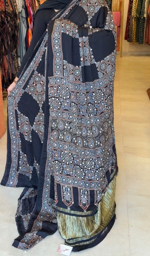 [SAKH8350] Ajrakh Silk Mirror Sarees 5036 