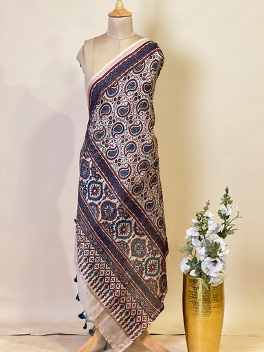 [DURZ2950] Ajrakh Chanderi Silk Dupatta 5017 