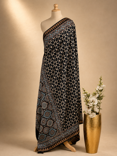 [DURZ2950] Ajrakh Chanderi Silk Dupatta 5017 