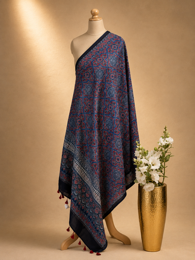 [DUKMS2950] Ajrakh Chanderi Silk Dupatta 5017
