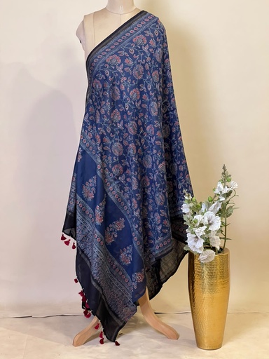 [DUKMS2950] Ajrakh Chanderi Silk Dupatta 5017