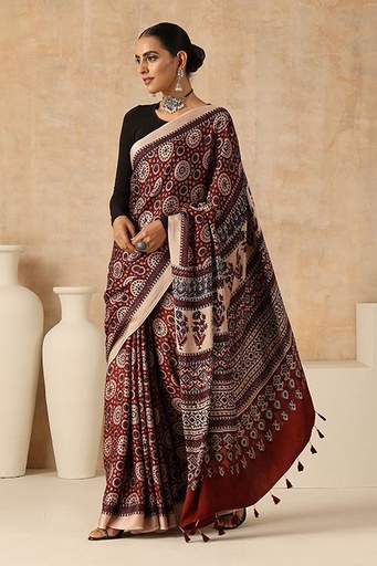 [SAKMS11250] Premium Ajrakh Modal Silk Sarees 4243