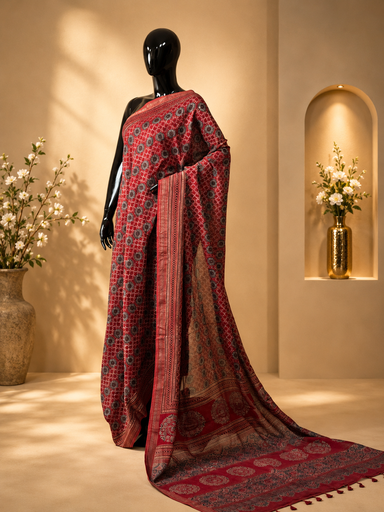 [SAMT6450] Ajrakh Maheshwari Silk Sarees 5028