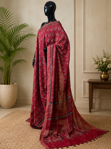 [SAMT6450] Ajrakh Maheshwari Silk Sarees 5028