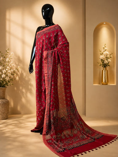 [SAMT6450] Ajrakh Maheshwari Silk Sarees 5028