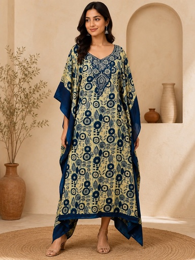 [KAKMS5250] Premium Ajrakh Silk Kaftans 4801