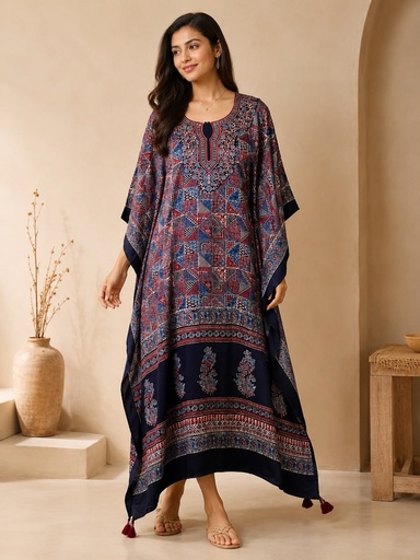 [KAKMS5250] Premium Ajrakh Silk Kaftans 4801