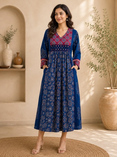 Ajrakh Cotton Aline Kurti 5029