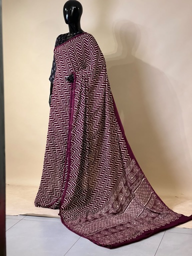 [SAKN2750] Ajrakh Semi Modal Silk Sarees 5018