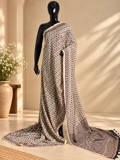 [SAVK6950] Ajrakh Chanderi Silk Sarees 5028