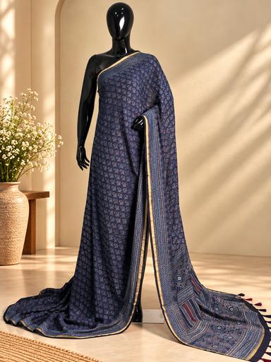 [SAVK6950] Ajrakh Chanderi Silk Sarees 5028