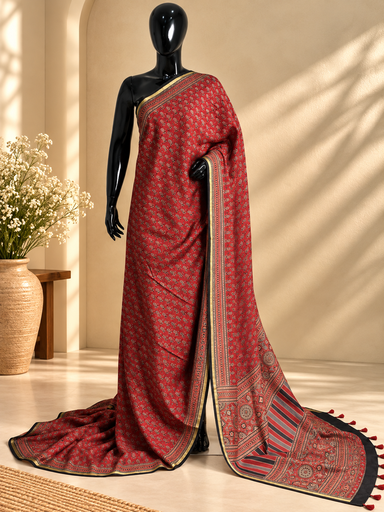 [SAVK6950] Ajrakh Chanderi Silk Sarees 5028