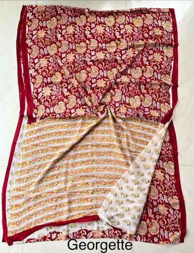 [SASH3650] Block Printed Georgette Sarees 5014