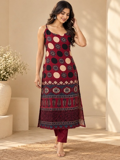 Ajrakh Mashru Silk Kurtis 5016