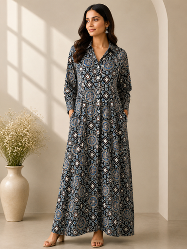 [KUVK4650] Ajrakh Modal Kaftan Style Dress 4803
