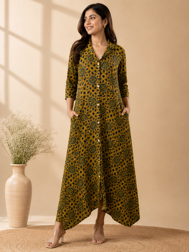 [KUVK4650] Ajrakh Modal Kaftan Style Dress 4803