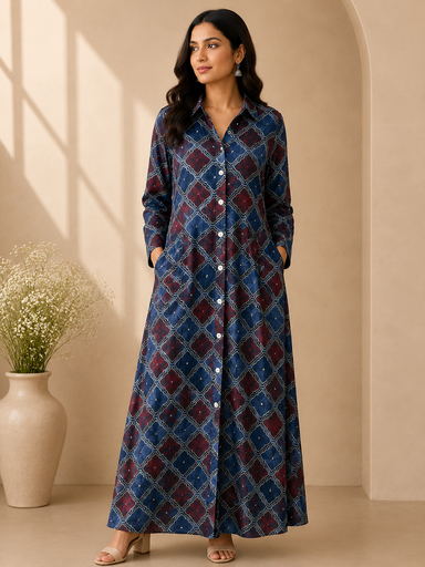 [KUVK4650] Ajrakh Modal Kaftan Style Dress 4803