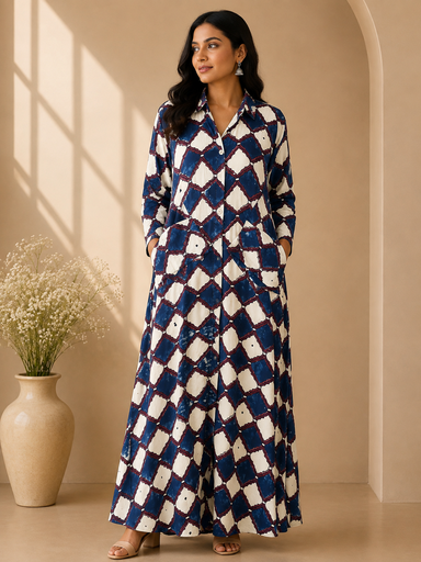 [KUVK4650] Ajrakh Modal Kaftan Style Dress 4803