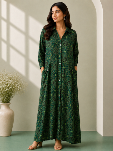 [KUVK4650] Ajrakh Modal Kaftan Style Dress 4803